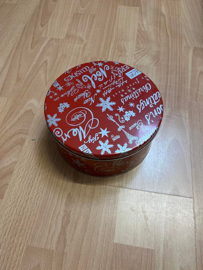 Vintage Koektrommel met Kerstmotief, Ophalen of Verzenden, Gebruikt, Koek(jes), Overige merken
