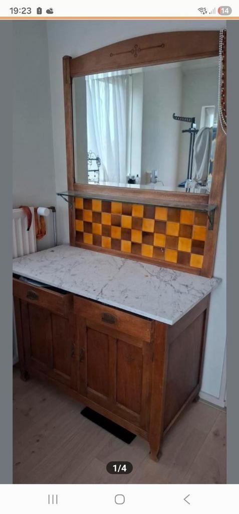 Antieke kaptafel met spiegel (marmer gebroken), Ophalen