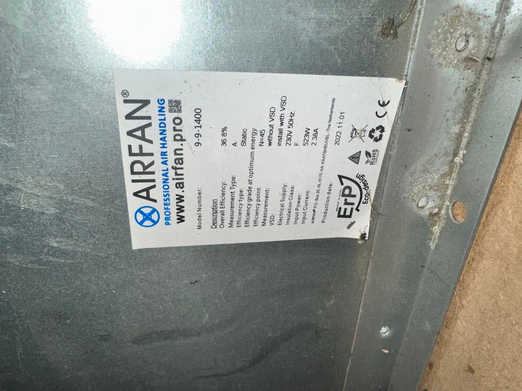 Airfan Pro 9-9-1400 Ventilator, Ophalen