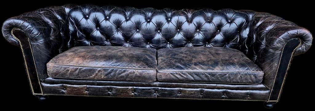 Vintage Chesterfield Bank Zwart Leer - Gratis Bezorging!