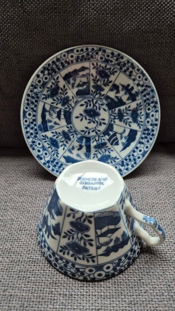 Antieke kop schotel porselein Duchess Blue Singapore Patent, Ophalen of Verzenden