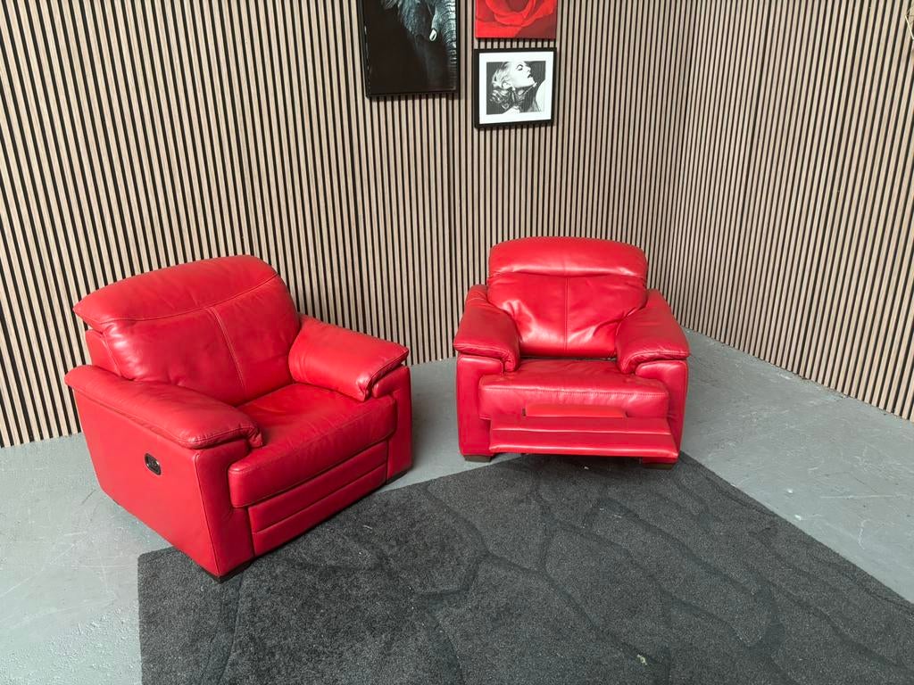GRATIS LEVERING 2x Relaxfauteuil Montel Leer Rood ZGAN, Ophalen of Verzenden, Zo goed als nieuw, 75 tot 100 cm, Leer