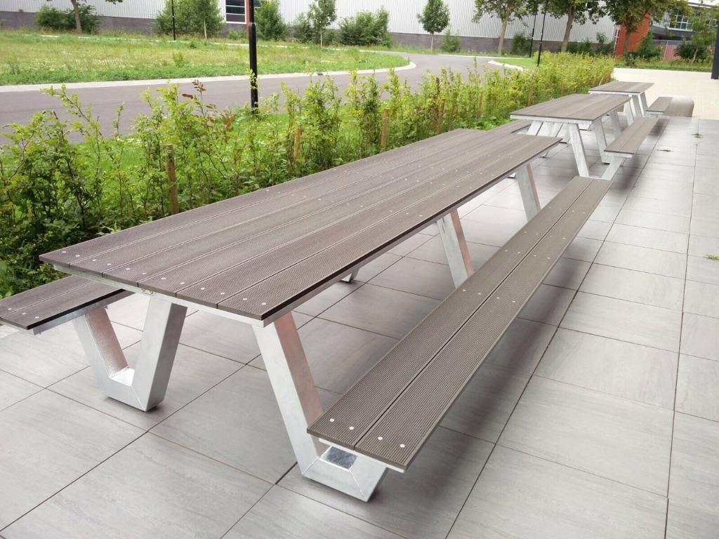 Picknicktafel van Staal met composiet planken, Tuin en Terras, Picknicktafels, Nieuw, Rechthoekig, Staal, Ophalen of Verzenden