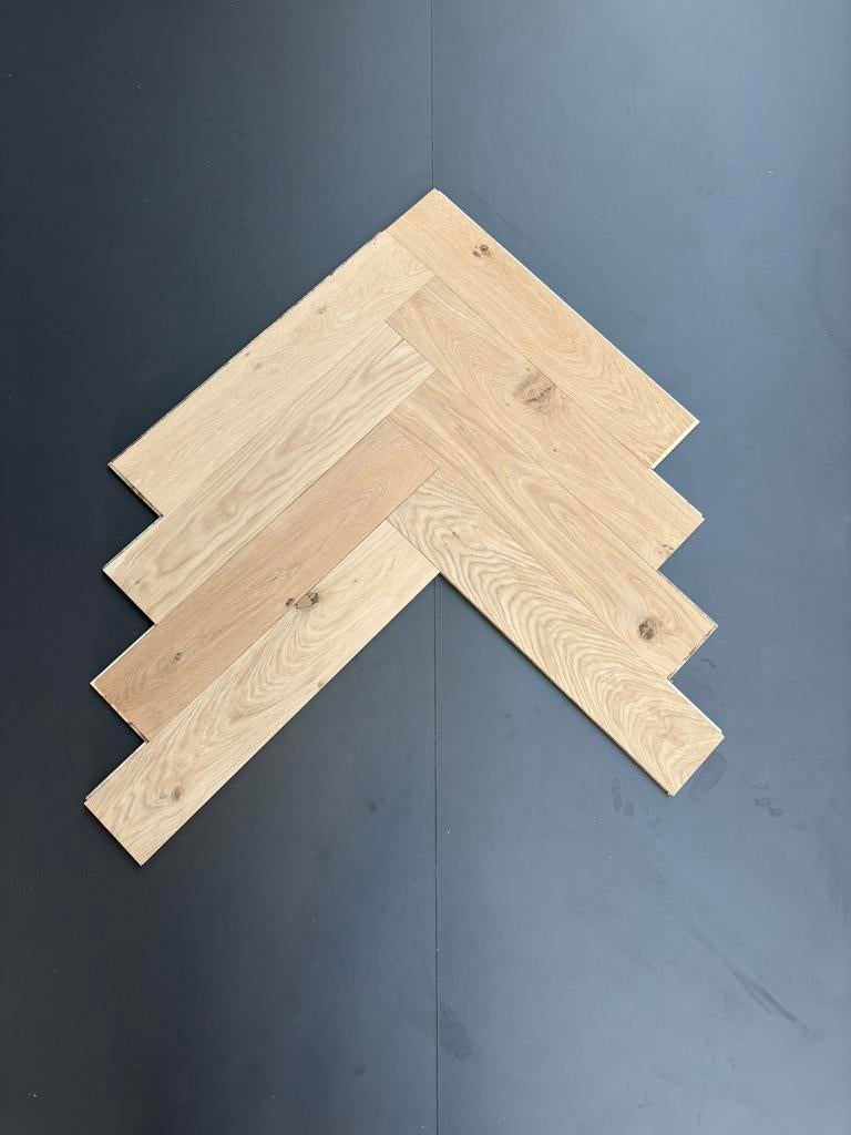 Eiken houten visgraat vloer €43,5 inc btw 12x60 parketvloer, Parket, Ophalen of Verzenden, Zo goed als nieuw, 10 tot 30 cm