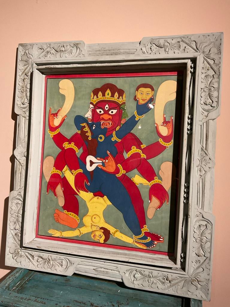Origineel Tantra/Kamasutra Schilderij uit India/Nepal, Antiek en Kunst, Ophalen of Verzenden