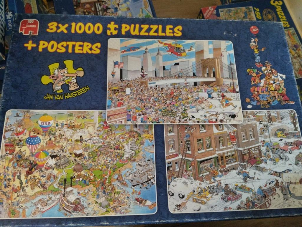 3 mooie puzzels van Jan van Haasteren 1000 stukjes, Ophalen of Verzenden, 500 t/m 1500 stukjes, Gebruikt, Legpuzzel