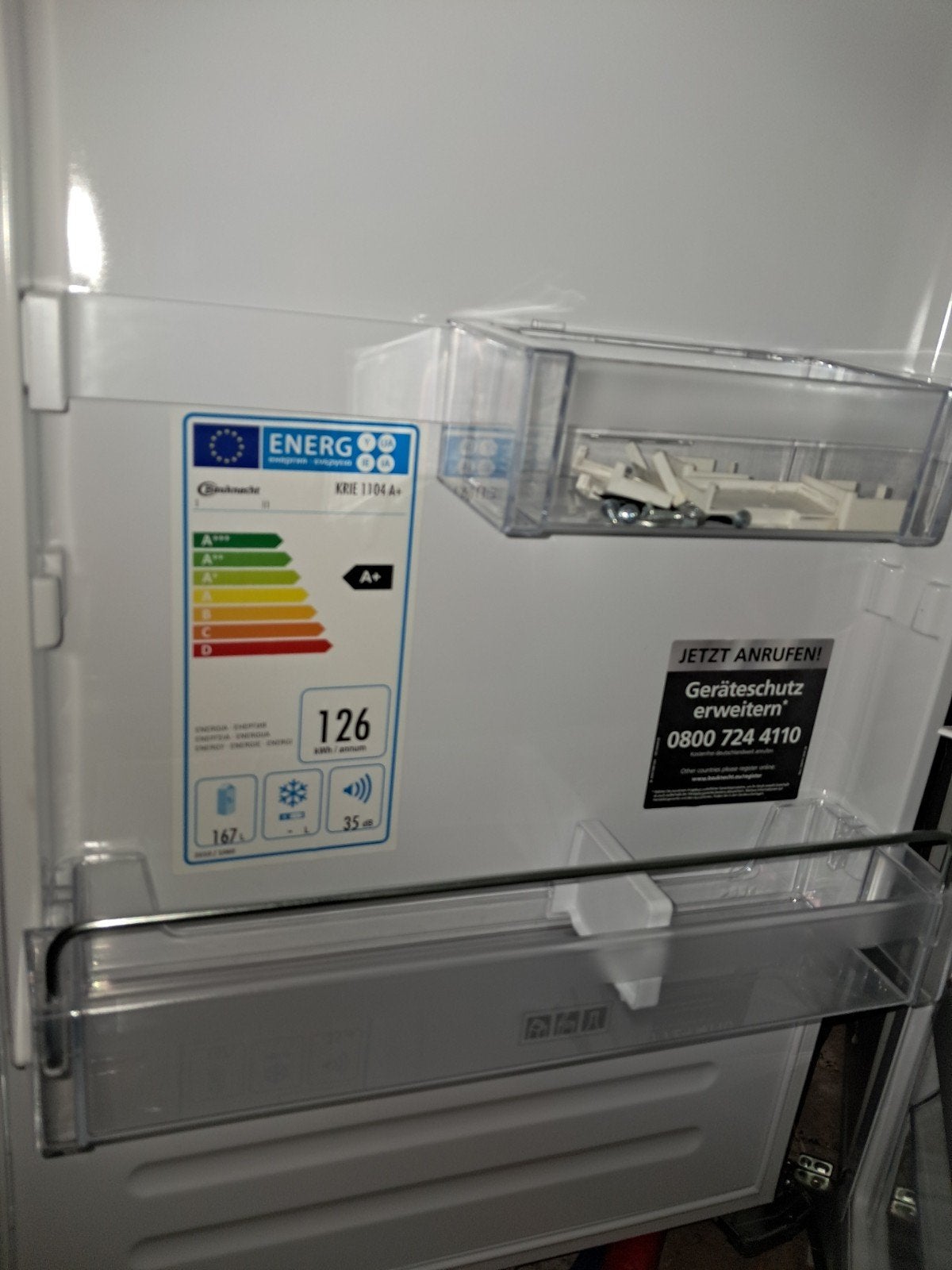 Inbouw koelkast Bauknecht KRIE  A+ Nieuw, Zonder vriesvak, 100 tot 150 liter, Nieuw, Energieklasse A of zuiniger