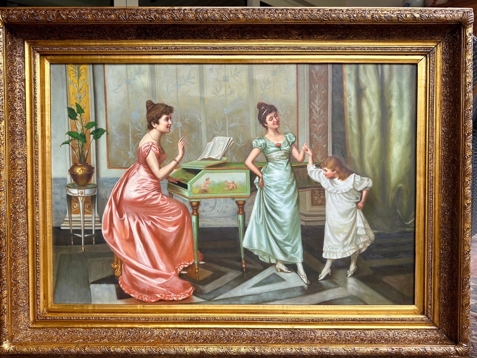 Schilderij van een Pianoles, Ophalen of Verzenden