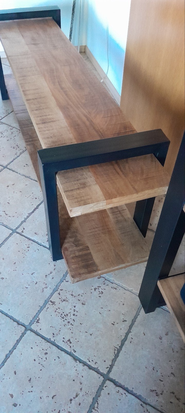 Industriële mango tv.meubel., Ophalen of Verzenden, Zo goed als nieuw, 25 tot 50 cm, Rechthoekig