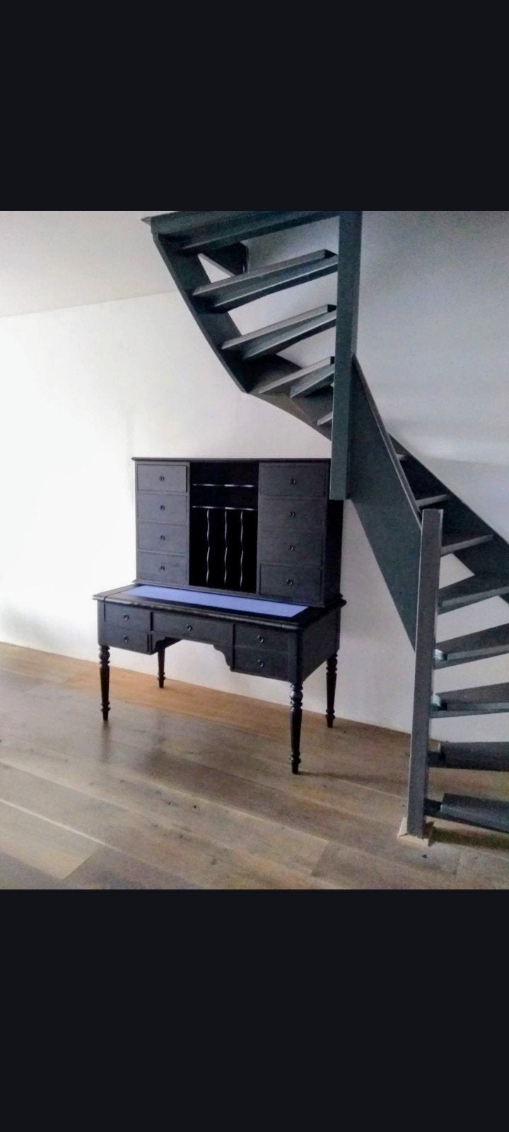 Antiek zwart secretaire bureau met ladeblokken, Ophalen