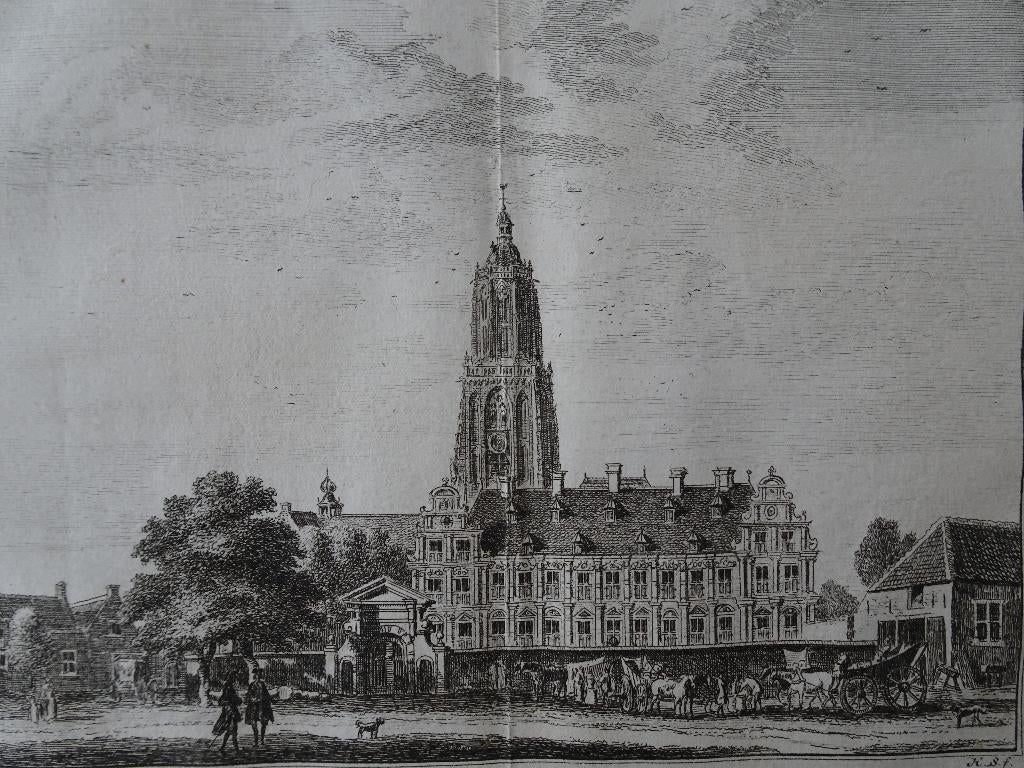 gravure Stadhuis en Cunerakerk Rhenen Hendrik Spilman 1754, Verzenden, Architectuur, Gravure, Origineel