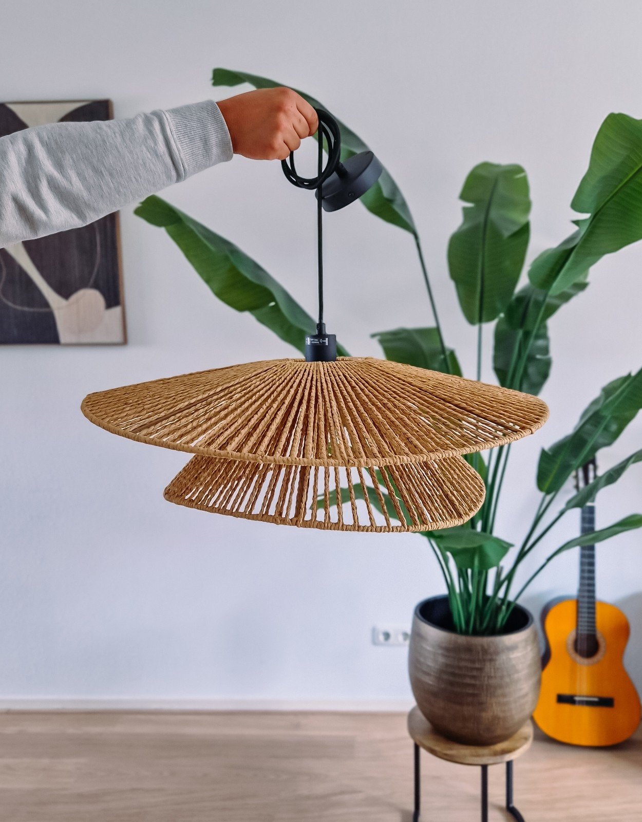 Mooie nieuwe rotan hanglamp, Huis en Inrichting, Lampen | Hanglampen, Ophalen of Verzenden, Nieuw, Minder dan 50 cm