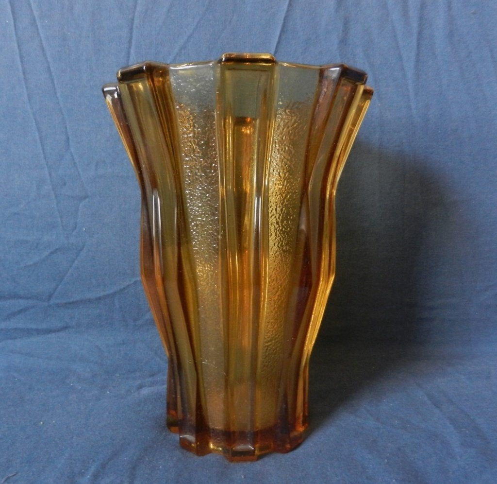 Amber glazen spreidende vaas Scailmont B model Cubiste h 22, Ophalen of Verzenden