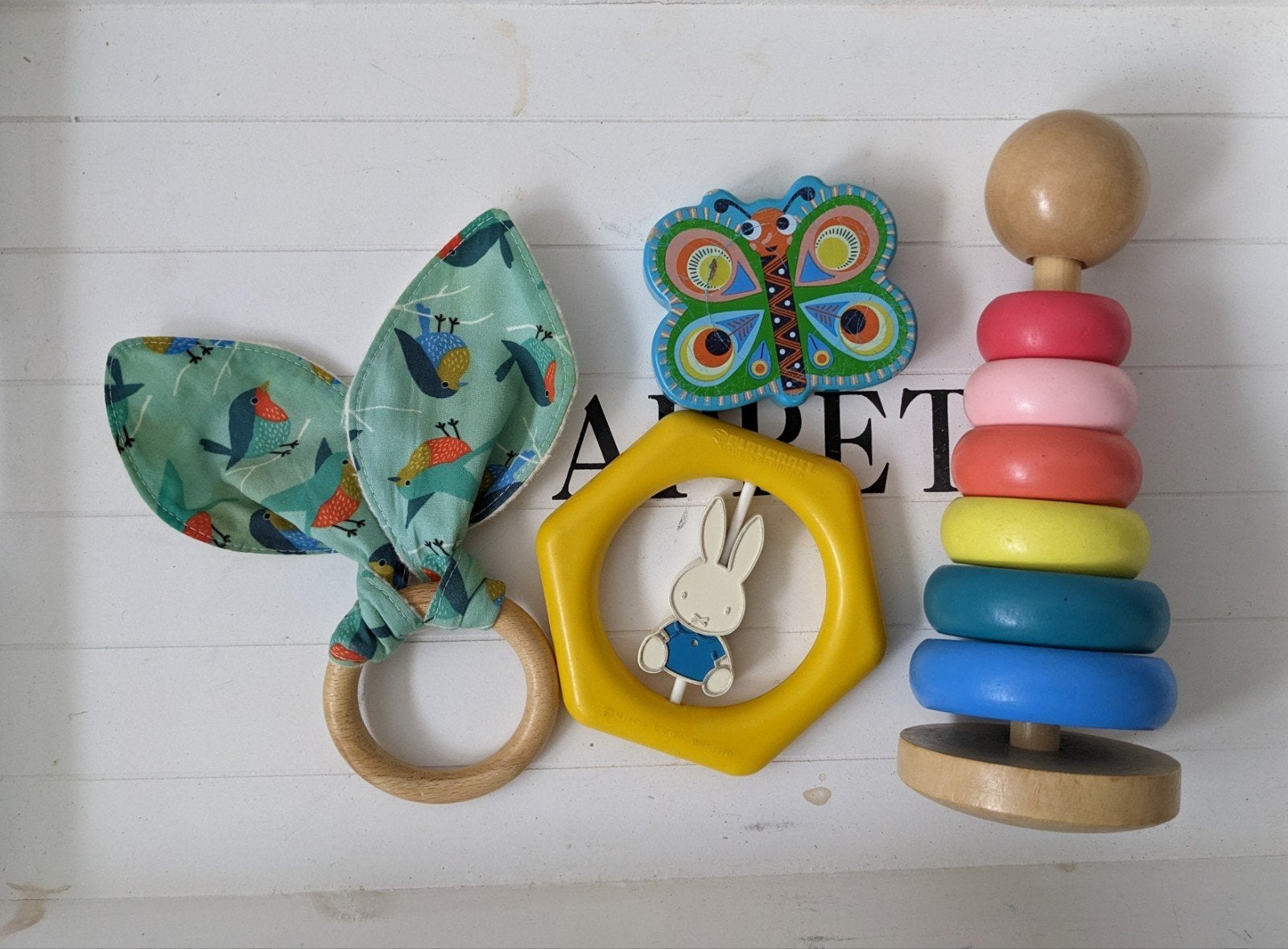 Baby speelgoed / kraamcadeau set: rammelaars en stapeltoren, Ophalen of Verzenden, Overige typen