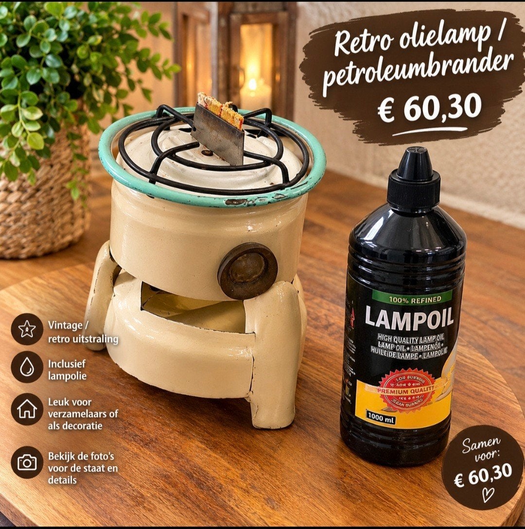 Retro olielamp / petroleumbrander inclusief lampolie, Antiek en Kunst, Ophalen of Verzenden