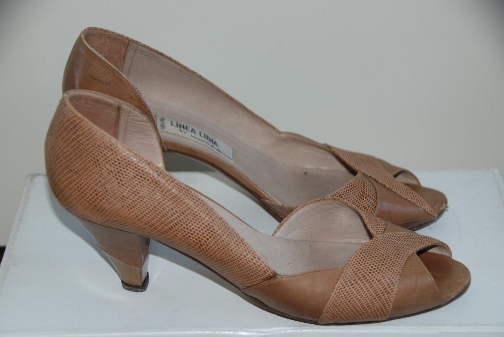 Vintage leren schoenen Linea Lidia Italy maat 39 pumps, Kleding | Dames, Pumps, Verzenden, Beige, Gedragen