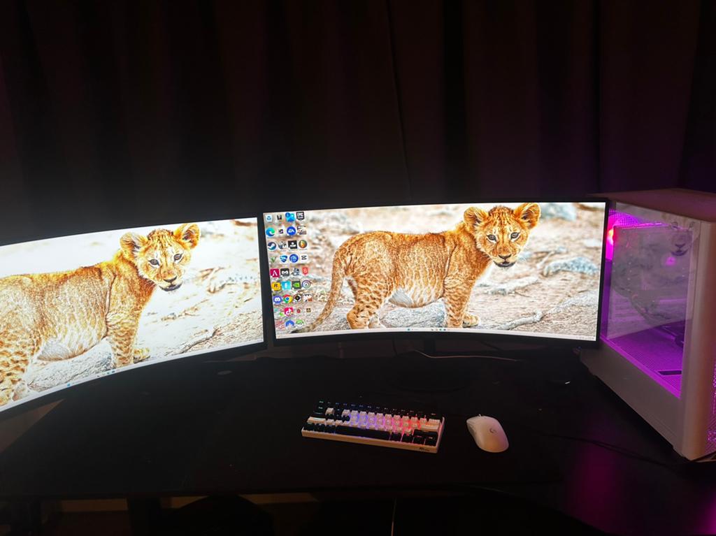 2 curved monitors pc keyboard muis en staan zit burea, Ophalen