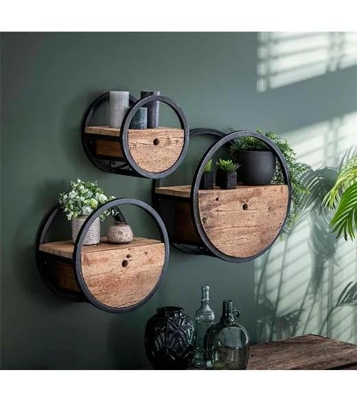 Set van 2 Wandplanken / wandrekken - Rond Hout & Metaal, Ophalen, Zo goed als nieuw