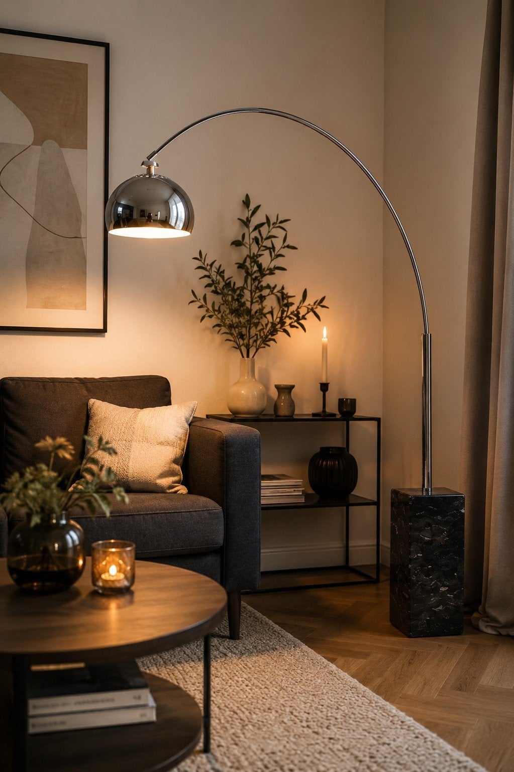 Design Booglamp met Marmeren Voet | Arc Lamp | Chroom, Huis en Inrichting, Lampen | Vloerlampen, Ophalen, Gebruikt, 150 tot 200 cm