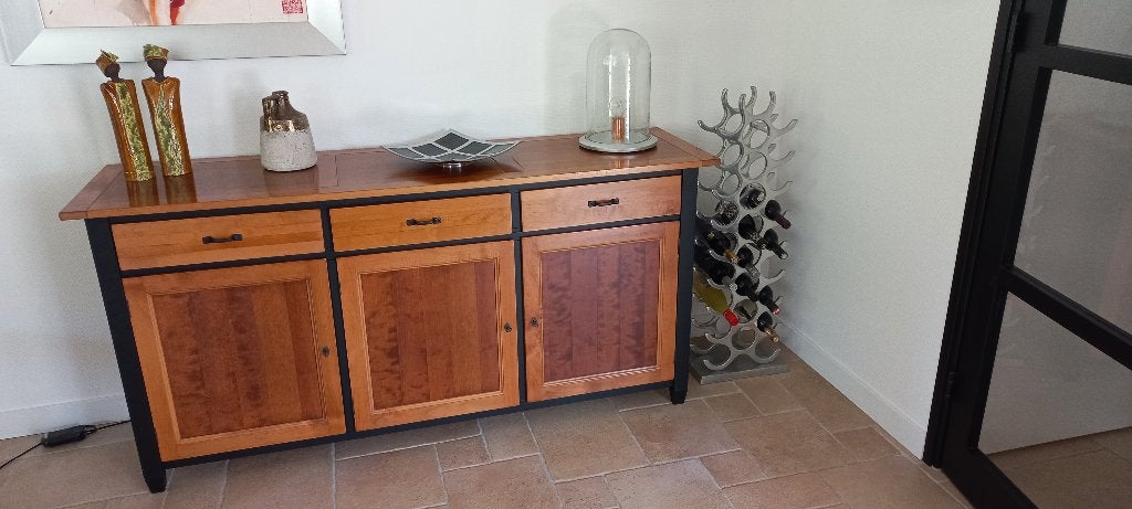Dressoir massief Kersenhout met zwarte touch, Huis en Inrichting, Kasten | Dressoirs, Ophalen, Gebruikt, Met deur(en), Kersenhout