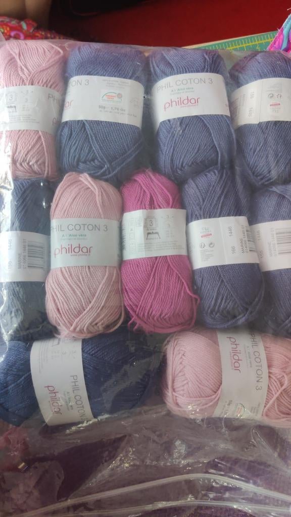 Phildar katoen garen - 7 blauw, 3 roze, 1 fuchsia, Ophalen of Verzenden, Nieuw, Breien of Haken, Wol of Garen