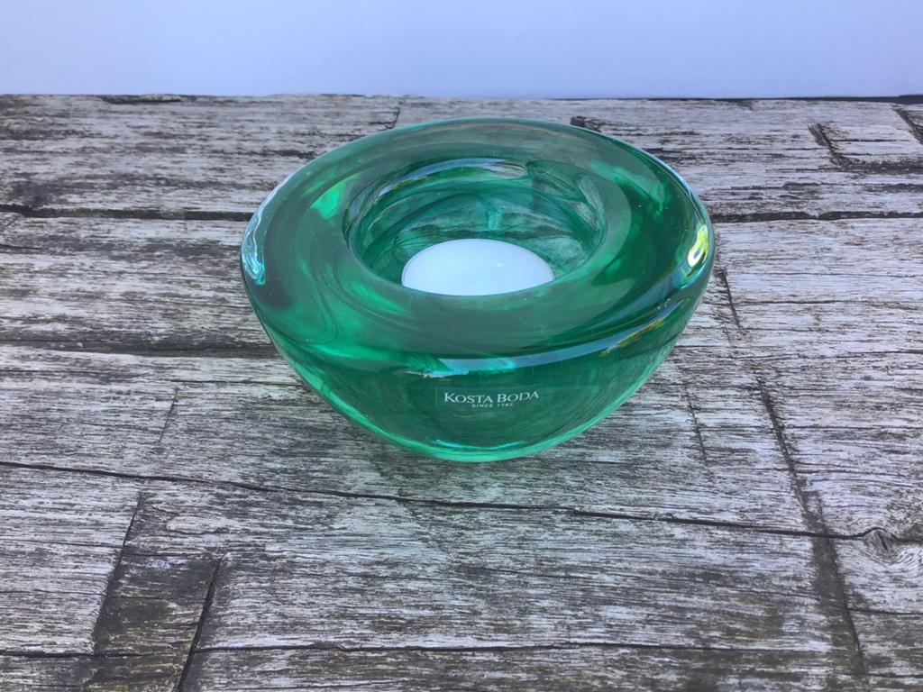 Kosta Boda - waxinelichthouder - groen - groot formaat, Ophalen of Verzenden