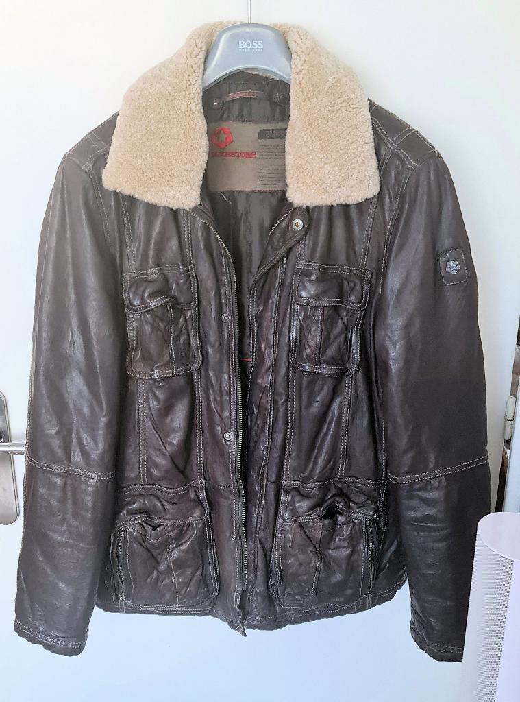 Milestone lederen jas met afneembare lamskraag, Kleding | Heren, Jassen | Winter, Zo goed als nieuw, Maat 52/54 (L), Bruin, Ophalen of Verzenden