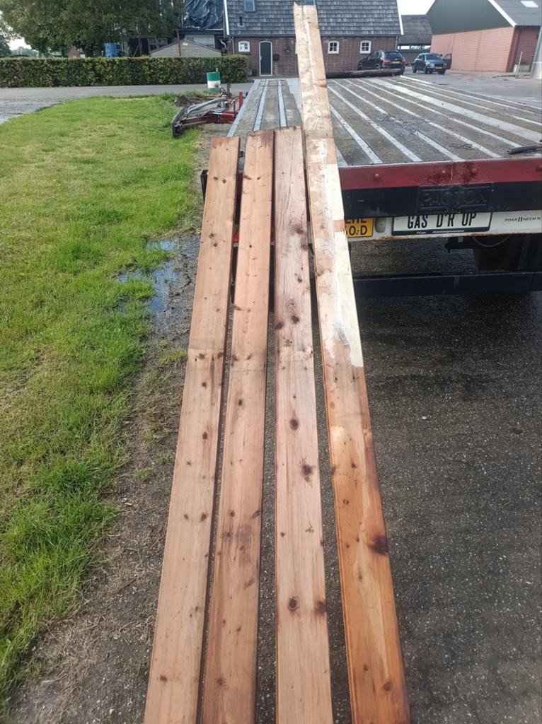 120m2 dakbeschot 18mm planken uit 1938, Doe-het-zelf en Verbouw, Hout en Planken, Gebruikt, Plank, Grenen, 300 cm of meer, 25 tot 50 mm