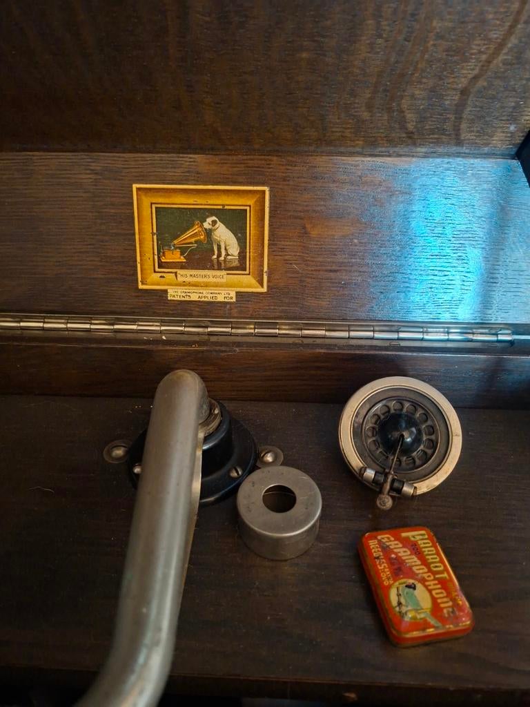 Antieke elektrische grammofoon kast – His Master's Voice, Ophalen of Verzenden