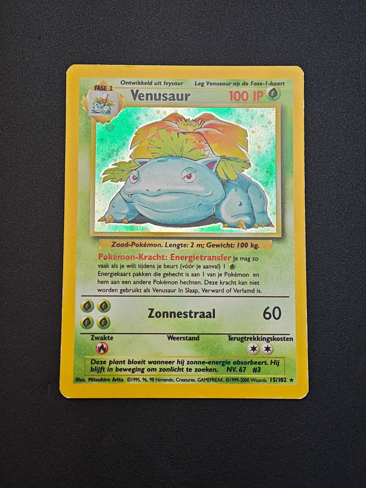 Venusaur Holo 15/102 Base Set NL, Ophalen of Verzenden, Gebruikt, Losse kaart, Foil