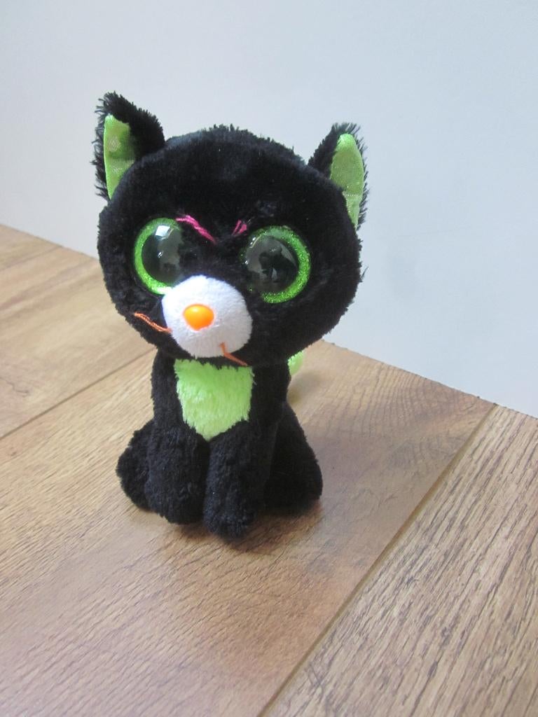 TY zwart pluche poes Jinxy groen glitter omrande ogen knuffe, Overige karakters, Wasbaar, Zwart, Ophalen of Verzenden