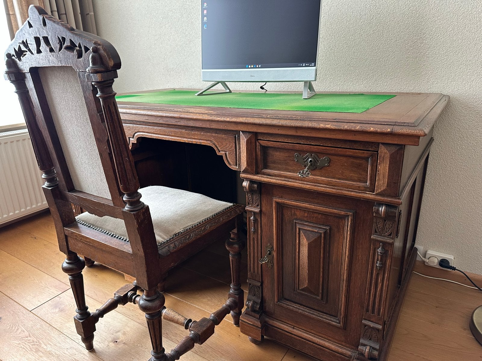 Antiek Eiken Bureau met Bijpassende Stoel, Antiek en Kunst, Ophalen