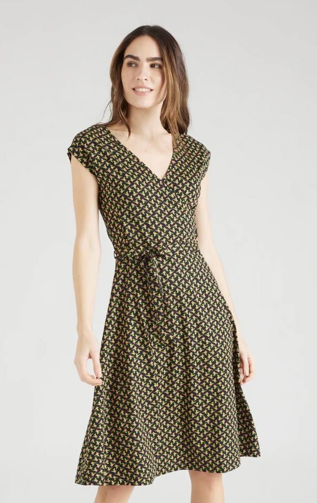 King Louie jurkje L overslag strech zgan, Kleding | Dames, Jurken, Zwart, Maat 42/44 (L), Ophalen of Verzenden, Zo goed als nieuw