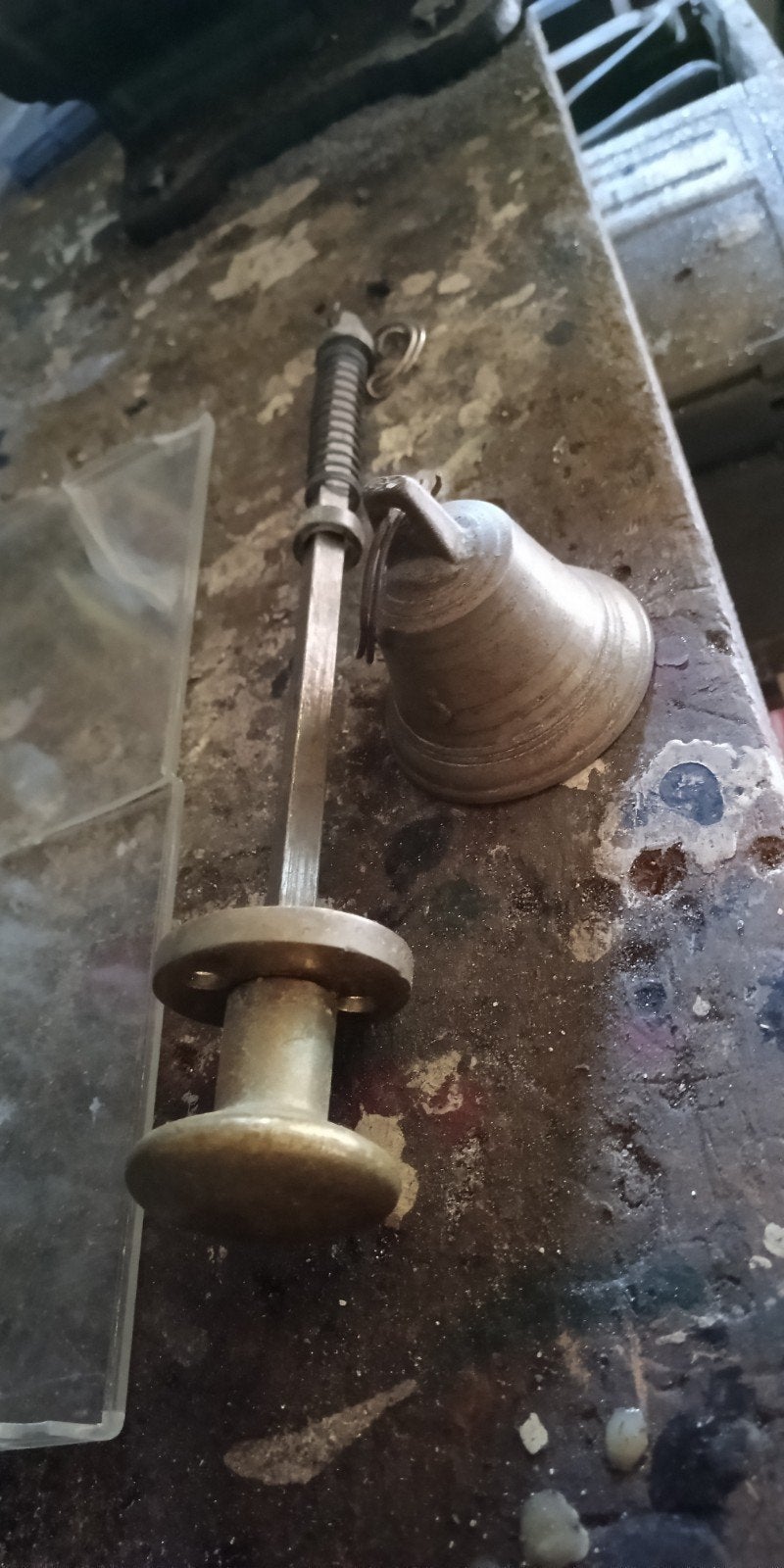 Antieke bronzen trekbel / deurbel, Huis en Inrichting, Ophalen of Verzenden