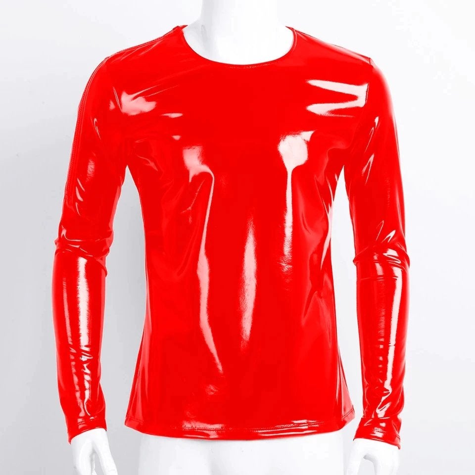 Rood leren heren shirt (lak wetlook trui mannen sexy), Verzenden, Nieuw, Overige maten, Overige thema's