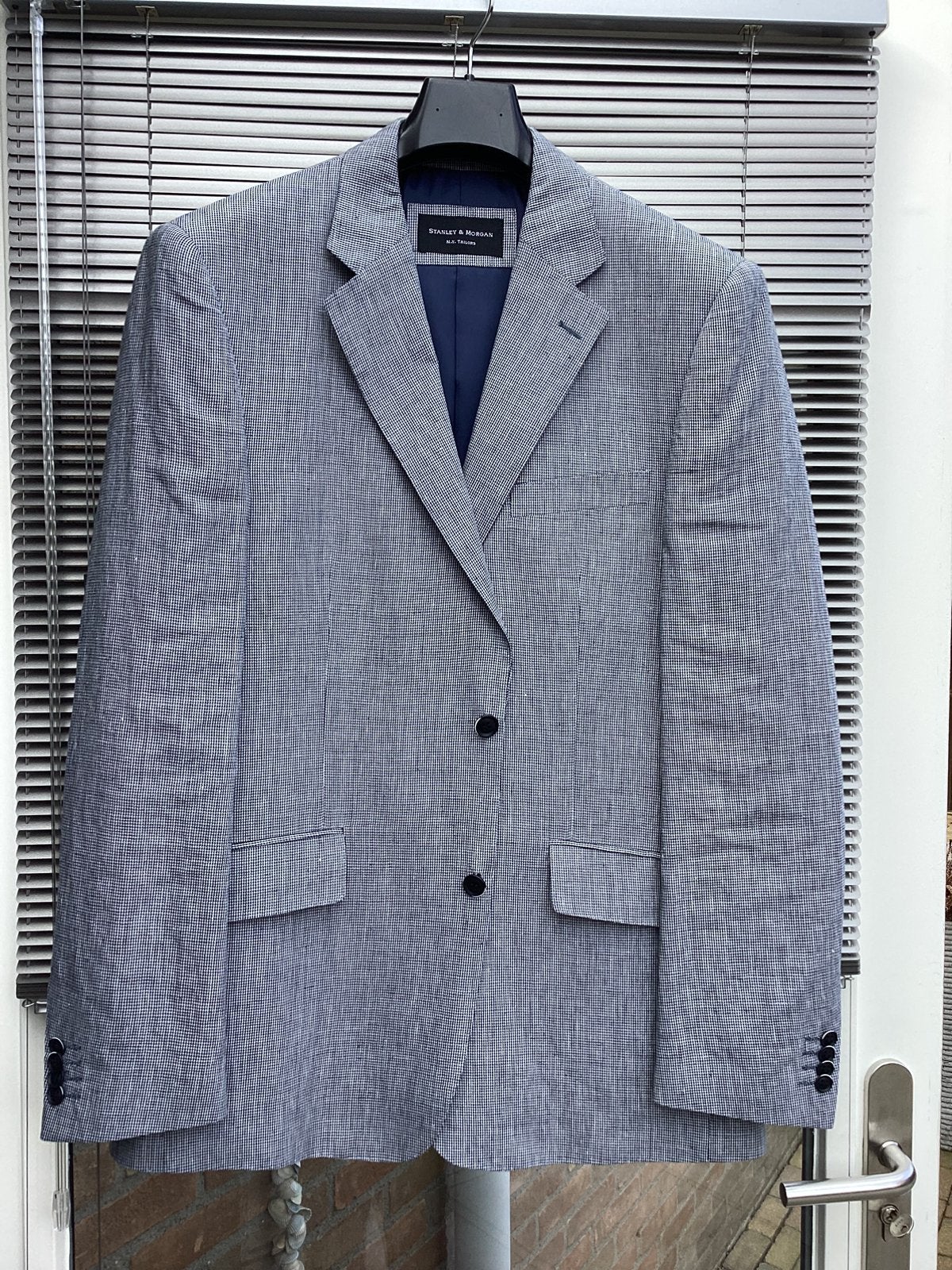 Stanley en Morgan linnen colbert blauw wit, Kleding | Heren, Ophalen of Verzenden, Nieuw, Maat 52/54 (L), Blauw