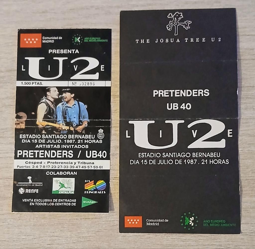 U2 1987 Madrid original concert ticket+Stadium access map, 1 speler, Ophalen of Verzenden, Zo goed als nieuw, Vanaf 3 jaar