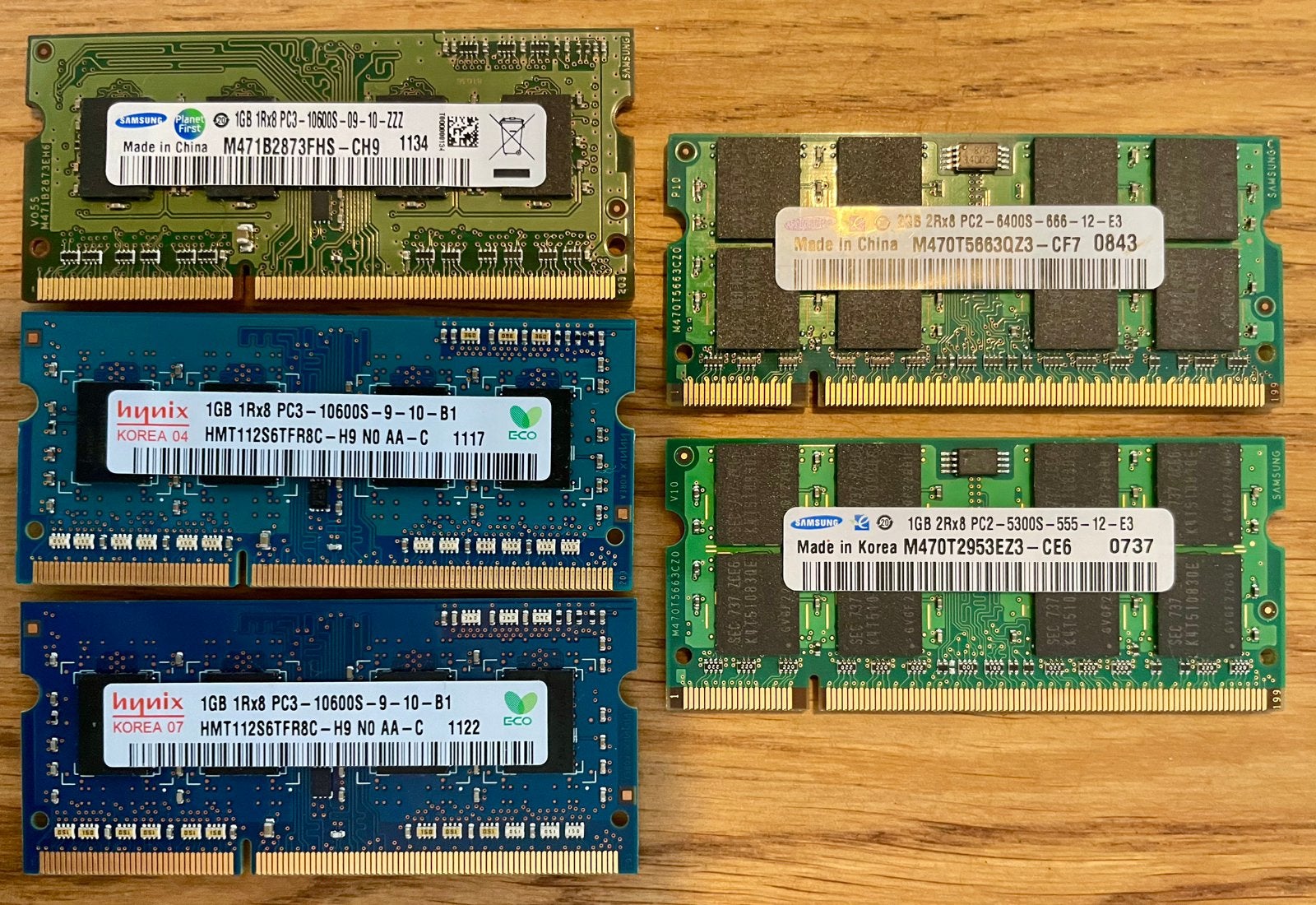 5 RAM Geheugenmodules (DDR2, DDR3) - 6 GB totaal, Ophalen of Verzenden, Zo goed als nieuw, Laptop