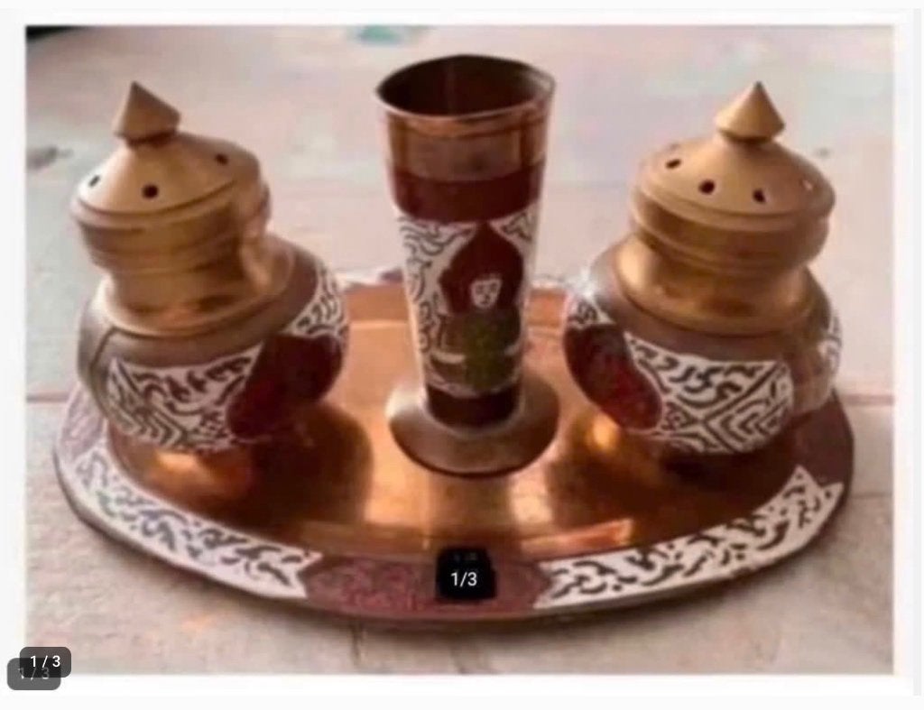 Vintage: 4-delig oud antiek oosters koperen setje, Ophalen of Verzenden