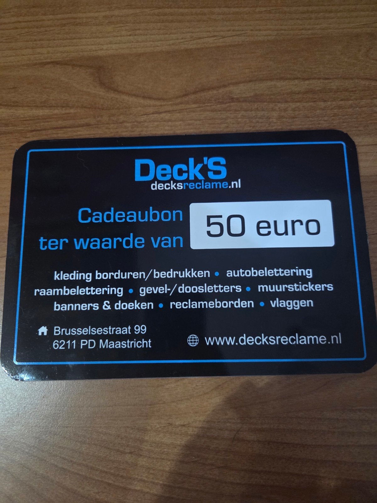 cadeau bon decks, Tickets en Kaartjes, Eén persoon, Cadeaubon