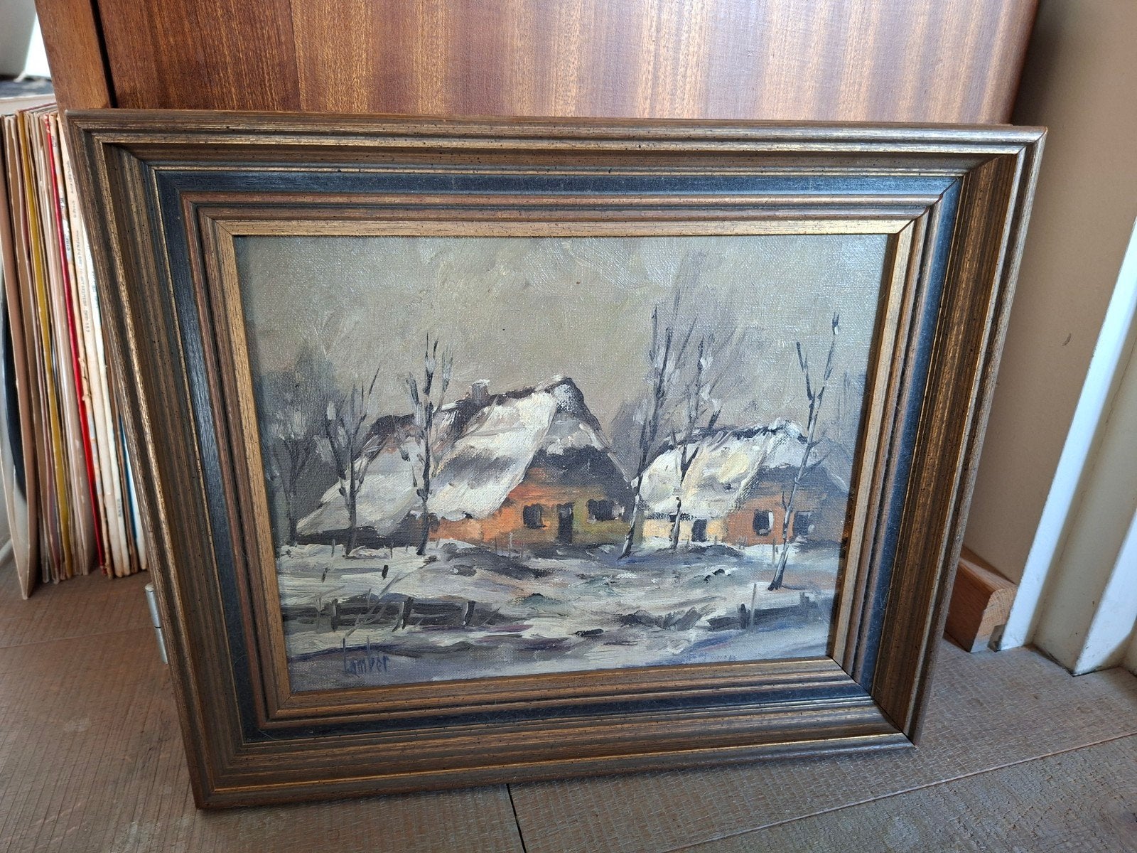 Vintage schilderij winterlandschap,oud schilderijtje, Ophalen of Verzenden, Landschap