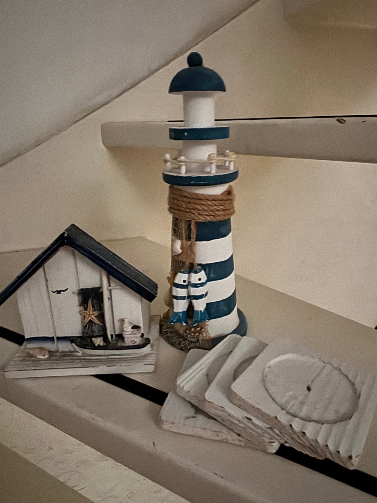 Decoratieve vuurtoren en strandhuisje, Hout, Meerkleurig, Ophalen of Verzenden, Landelijk
