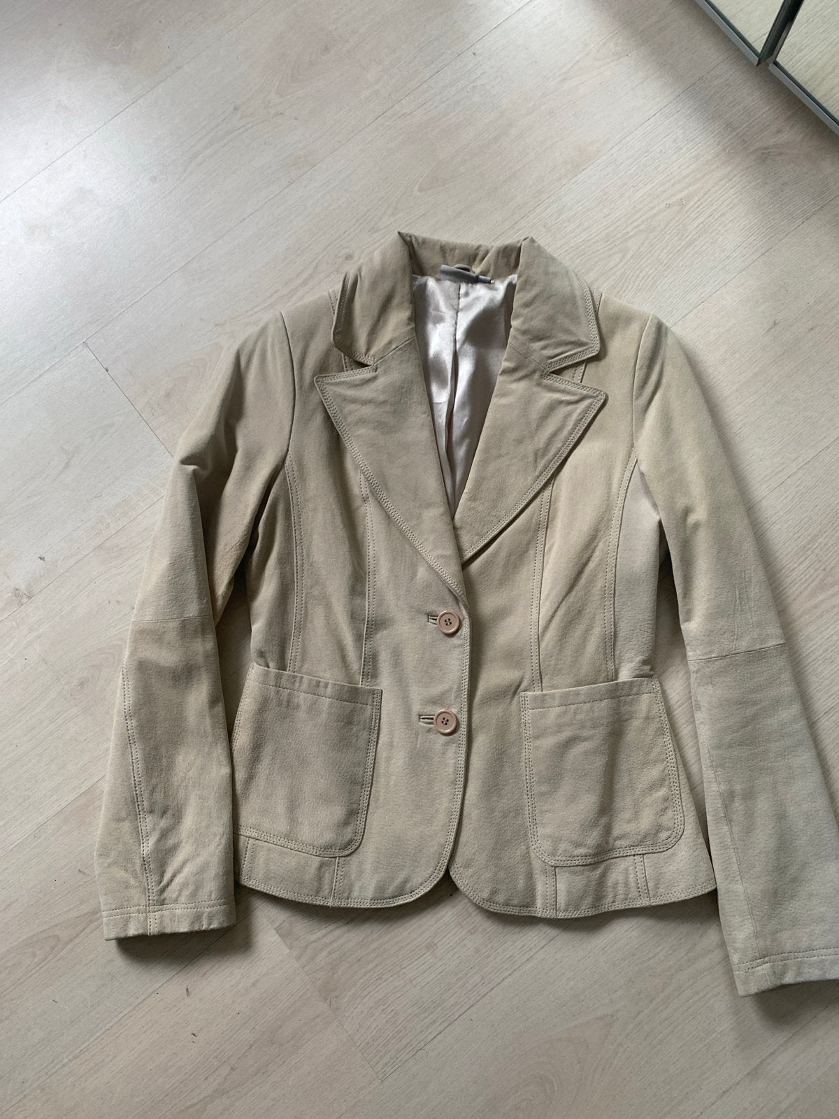 Vintage Leren Blazer Crème - Maat M (ook S), Kleding | Dames, Maat 38/40 (M), Beige, Ophalen of Verzenden, Zo goed als nieuw