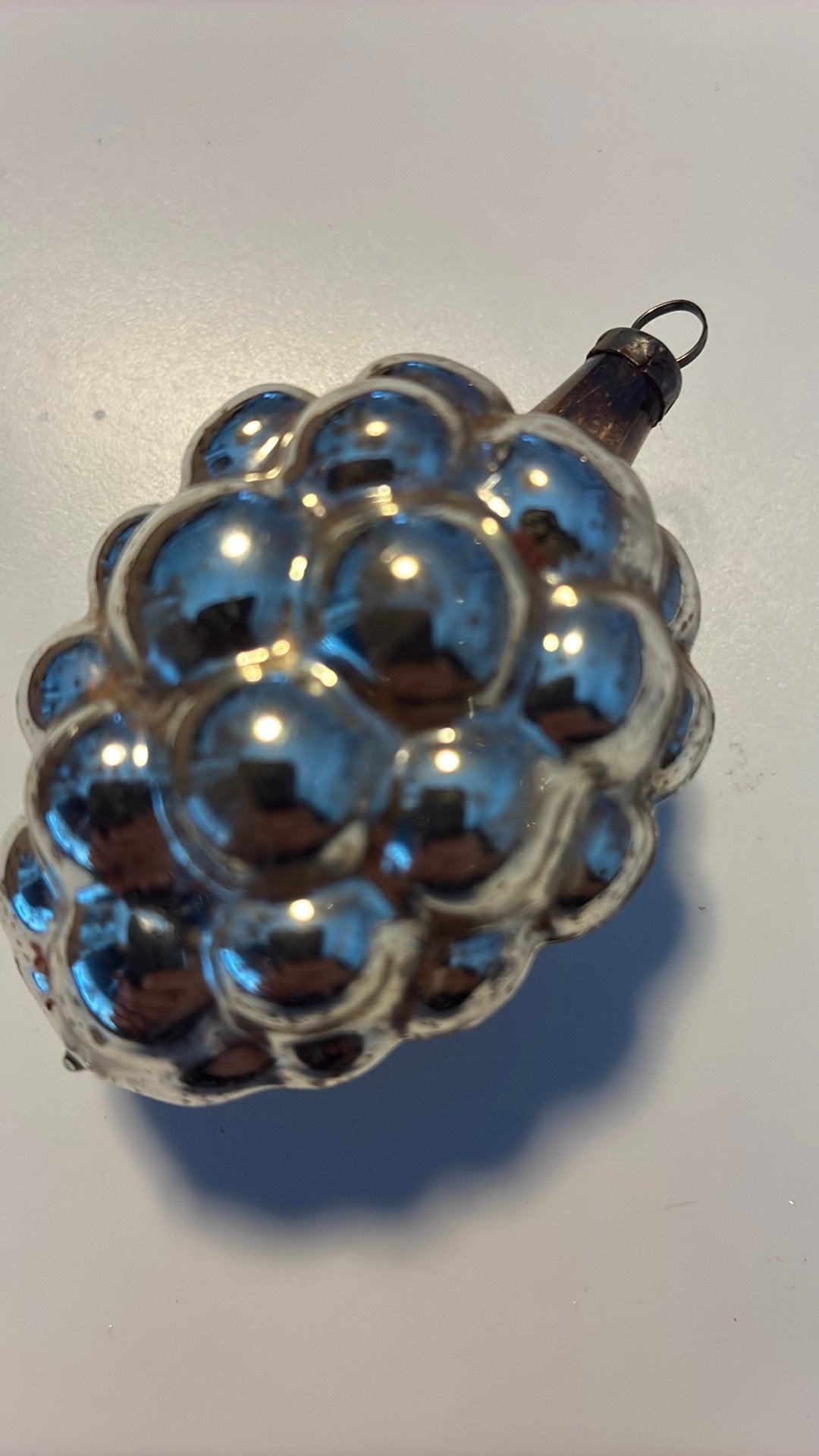 Vintage antieke kerstbal, druiventros zilver, Ophalen of Verzenden, Zo goed als nieuw