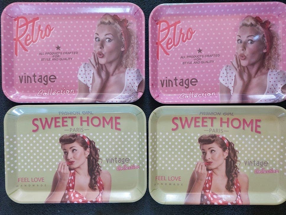 Set van 4 retro dienbladen - Vintage Collection, Ophalen of Verzenden, Metaal, Meerkleurig, Overige merken