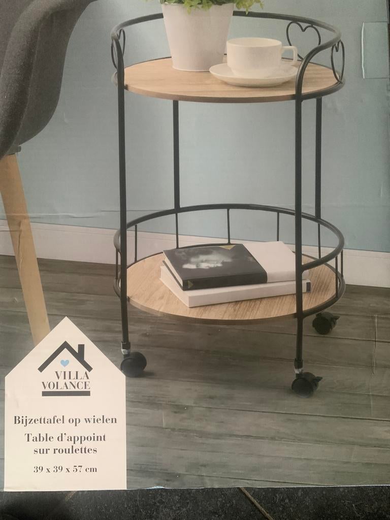 Bijzettafel op wielen, Ophalen, Zo goed als nieuw, Rond, Minder dan 55 cm
