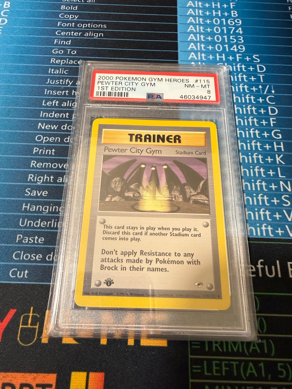 Pokemon Gym Heroes Pewter City Gym #115 1st Edition PSA 8, Ophalen of Verzenden, Zo goed als nieuw, Losse kaart