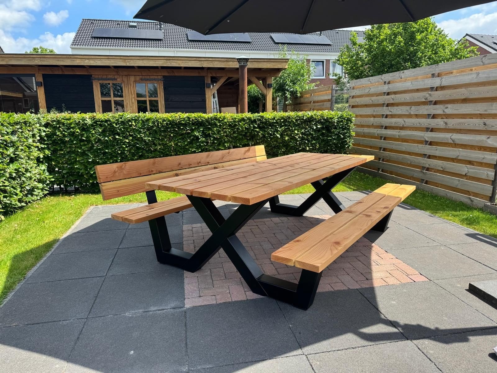 Douglas picknicktafel met stalen poot, Tuin en Terras, Picknicktafels, Nieuw, Woodwolf, Ophalen of Verzenden, Info@wood-wolf.nl