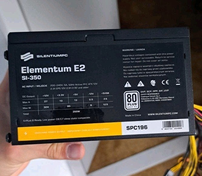 SilentiumPC Elementum E2 SI-350 350W Voeding, Ophalen of Verzenden, Refurbished