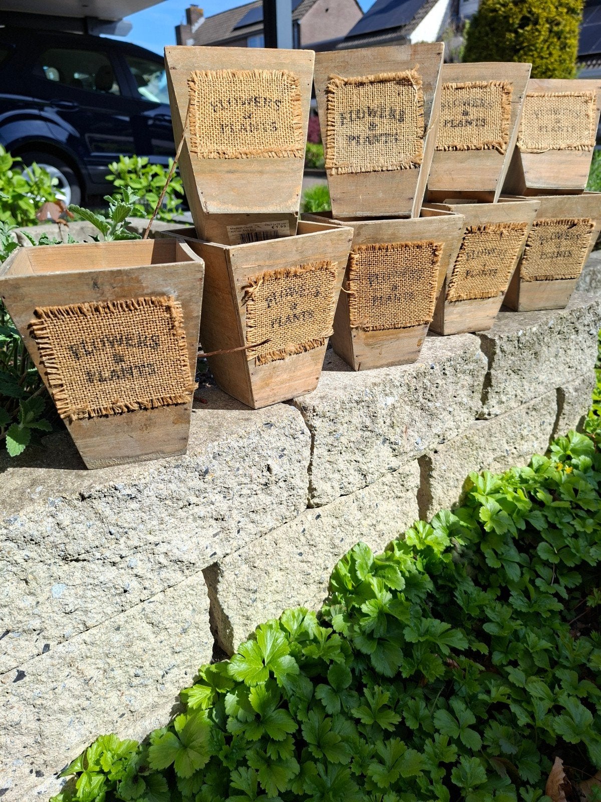 Set van 9houten bloempotten met jute details, Ophalen, Gebruikt, Minder dan 30 cm, Minder dan 60 cm
